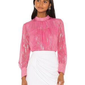 Birgitte Herskind Pink with Gold Sparkle Long-Sleeve Mock Neck Ilsa Blouse
